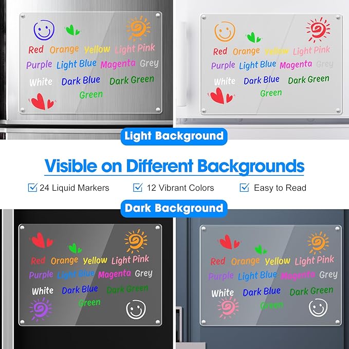 24 Liquid Chalk Markers 12 Colors for Acrylic Calendar Planning Board LED Note Board Glass Dry Erase Board Whiteboard Wet Erase Markers for Window Mirror, 1mm Fine Points, for Easter Holidays