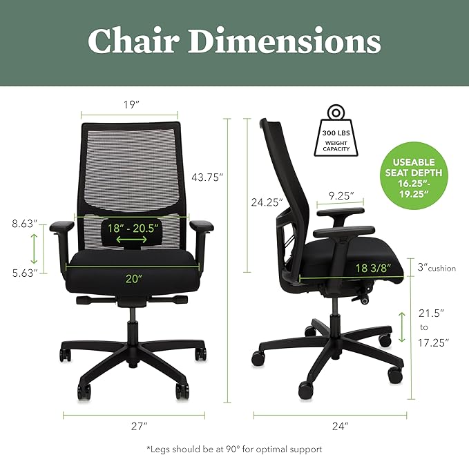 HON Ignition 2.0 Mid Back Task Chair, Spectrum Mesh, Advanced Synchro-Tilt Control, Office Chair with Lumbar Support, Height and Width Adjustable Arms, Black Frame, Pear
