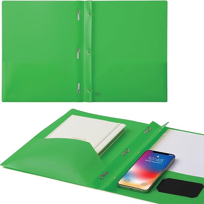 Mr. Pen- Plastic Folders with Pockets and Prongs, 48 Pack, Letter Size, Green, Flexible Plastic Folders with Prongs and Card Slot
