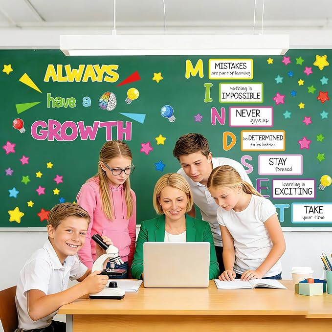 32Pcs Growth Mindset Bulletin Board Decorations Set, Colorful Classroom Bulletin Boards Decor, Motivational Growth Bulletin Board Borders for Classroom Elementary Back to School Office Wall Door