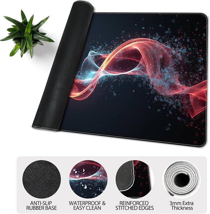 35.4 x 15.7 in, XXL Large Mouse Pad for Desk, Extended Keyboard Mouse Mat for Computer Office, Big Mouse pad with Stitched Edges, Gaming Pc-Abstract Lines on a Black