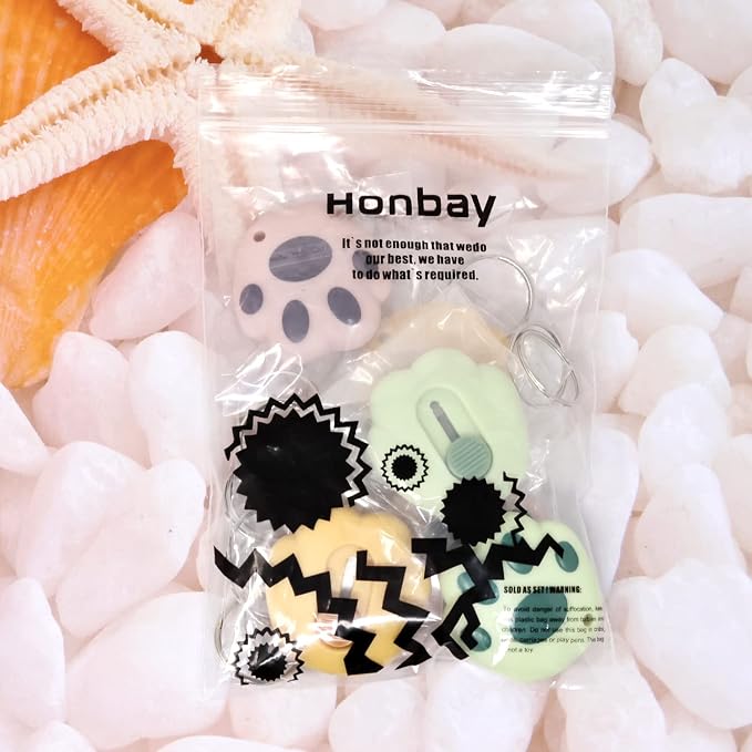 Honbay 6PCS Creative Cute Cat Paw Mini Utility Knives Portable Art Knife Retractable Envelope Knife Letter Opener Carton Opener Box Cutter with Hanging Hole - 12PCS Key Rings as Gift