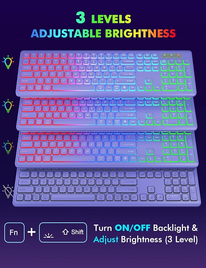 Wireless Keyboard and Mouse Combo with RGB Backlit, Rechargeable | Light Up Letters, Full-Size, Soft Typing, Sleep Mode, 2.4GHz Quiet Keyboard Set for Mac, Windows, Laptop, PC, Trueque KM42Pro