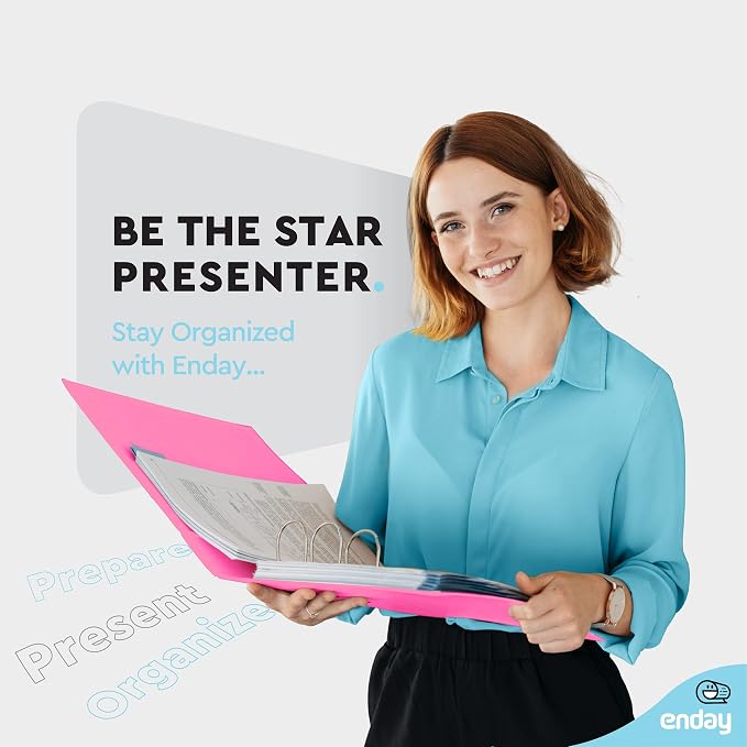 Enday 2 Inch 3 Ring Binder, Pink Heavy Duty Three Ring Binder, 480 Sheets Capacity - 2 Inch Binder for Home School and Office.