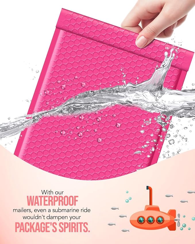 GSSUSA Pink Bubble Mailers 8.5x12 25 Pack, Self Seal Padded Envelopes | Usable Size 8.5x11, Waterproof, Opaque, #0, Mailing Bags for Clothing, Books, Gifts, Cosmetics, Small Business Sellers