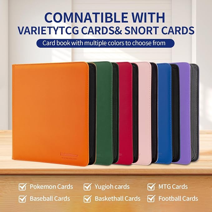 Card Binder – 1024 Capacity, Zippered Trading Card Holder for MTG, Sports & Collectible Cards – Acid-Free, Durable & Travel-Friendly Storage (Orange dots, 16 Pocket)