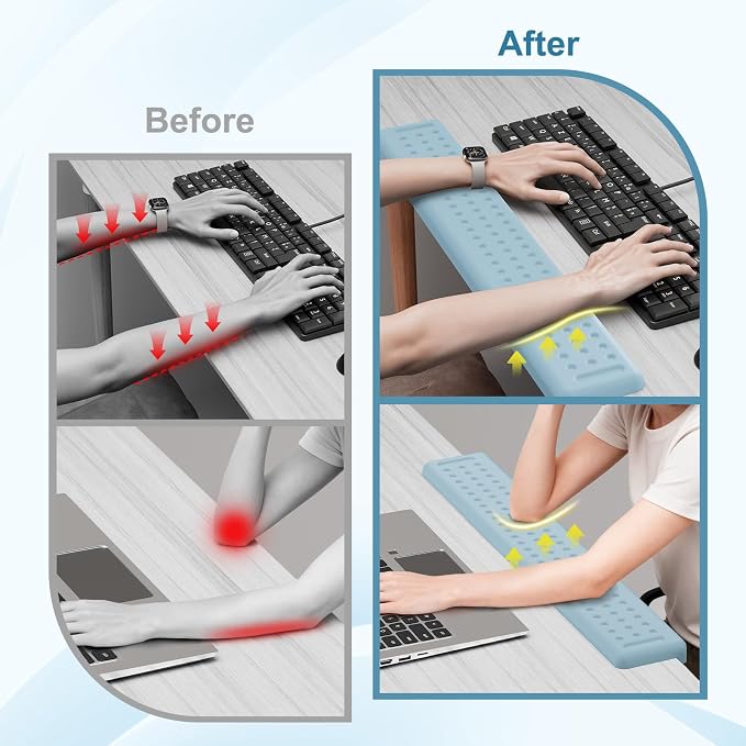 Leolee L-Shaped Desk Long Wrist Rest Elbow 60CM, Light Blue Arm Rest Desk | Memory Foam, Non-Slip Base, Ergonomic Desk Edge Cushion, Wrist Support for Computer Keyboard, Typing, Office, Home