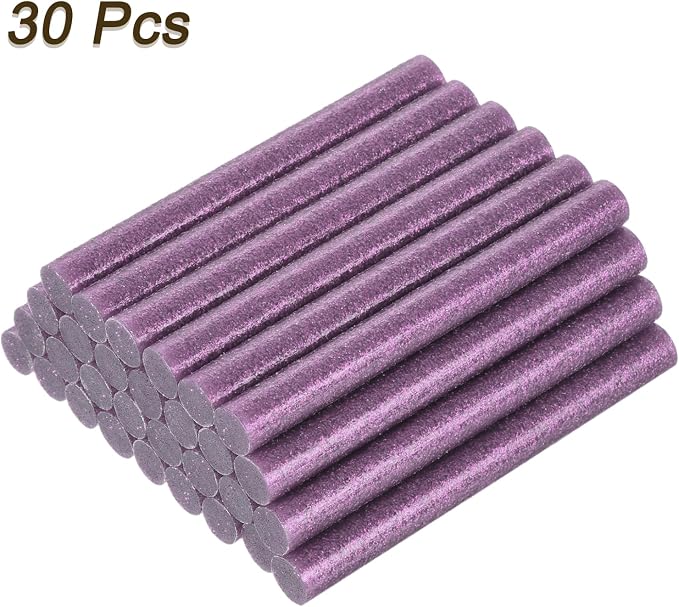 uxcell 30pcs Mini Hot Glue Gun Sticks 4-inch x 0.43-inch High Sticky Large Hot Glue Sticks for Glue Gun, Glitter Purple