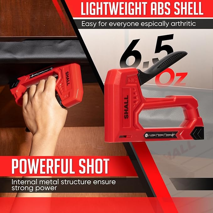 SHALL Light Duty Staple Gun for Wood - Red Upholstery Staple Gun with 1600pcs JT21 Staples 1/4, 5/16, 3/8 inch and Staple Remover - Fabric Stapler Gun for Crafts, DIY, Decoration