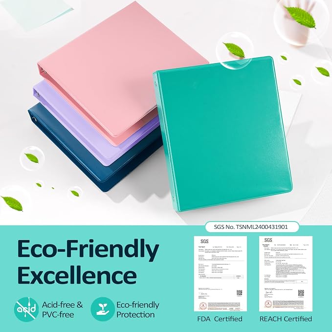 BinderX 3 Ring Binder 1 Inch, 1" Clear View Binder, Navy Blue, Letter/ A4 | Extra Durable, PVC-Free, Customizable, Interior Pockets, 175-Sheet Capacity, Eco-Friendly, Reinforced Hinge, School, Office