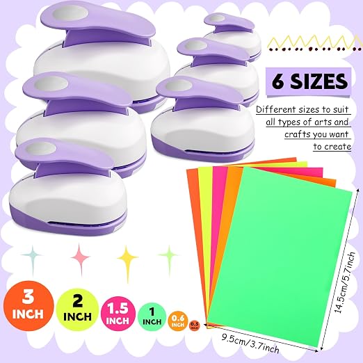 CHENGU 6 Pcs Circle Punch Set 3in/2in/1.5in/1in/0.6in/0.3in Scrapbook Hole Punchers Crafting with 10 Sticker Paper Round Cutter Scrapbook for Office Supplies DIY Albums Photos (Purple)