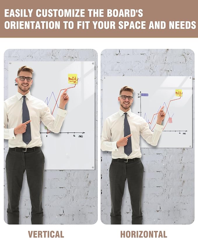 Mifuro Magnetic Glass Whiteboard，60"x48" Wall Mounted Frameless Dry Erase Board for Office, Home & School Ultra White