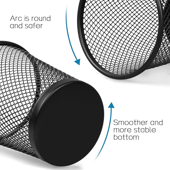 QYH Mesh Pencil Holder Metal Pen Cup Black for Desk 6 Packs, Office Caddy Storage
