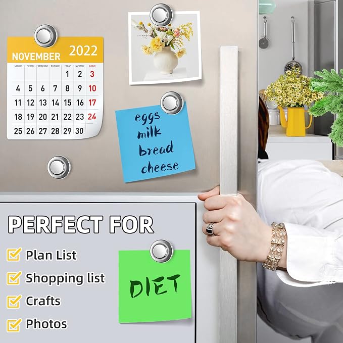 20 Pack Magnetic Push Pins, Silver Strong Fridge Magnets | Whiteboard Magnets, Refrigerator Magnets, Dry Erase Board Magnets for Fridge, Whiteboard, Office, Classroom, Kitchen, Map