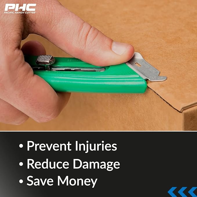 Pacific Handy Cutter S4SL (New E21204-2) Self-Retracting Safety Cutter Fixed Metal Guard for Damage Protection, Retractable Utility Knife with Bladeless Tape Splitter, for Warehouse & In-Store Cutting