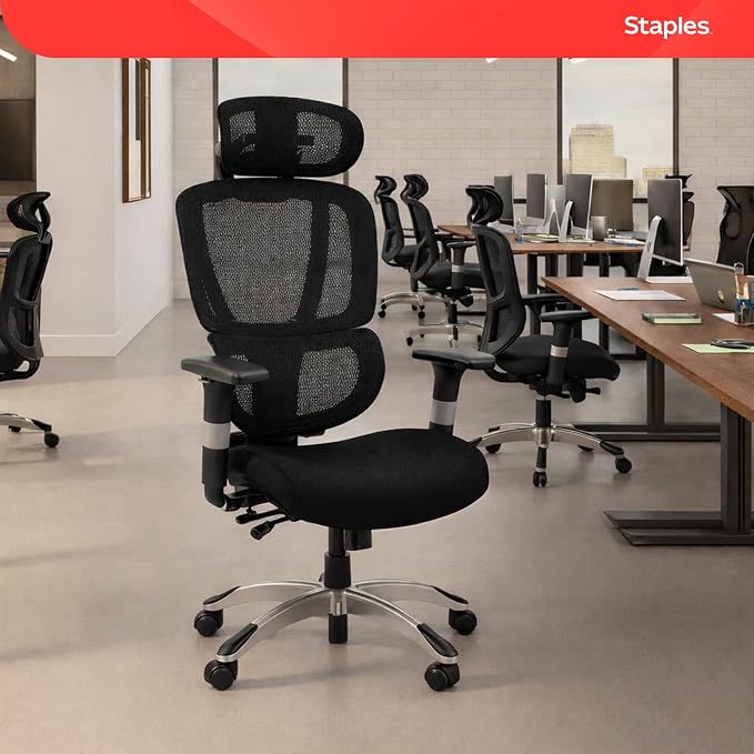 Staples Ergonomic Mesh Task Chair with Lumbar Support, Swivel, Black | Ideal for home offices, workstations, and everyday desk use.