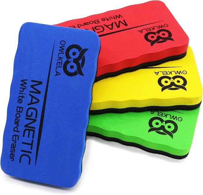 OWLKELA 4 Pcs Dry Erase Erasers, 4 Colors | Magnetic, Erasers for White Board Markers, Ideal for Classroom, Home and Office