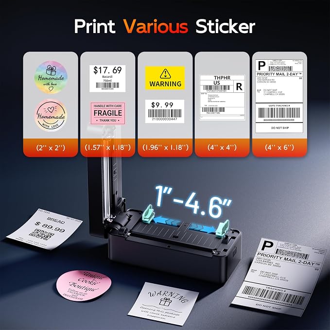 TATTMUSE Thermal Shipping Label Printer 4X6 Upgraded, 2026 New Version Bluetooth Label Printer for Small Business and Package, Support iOS, Android, Windows, Mac, Come with Label Holder