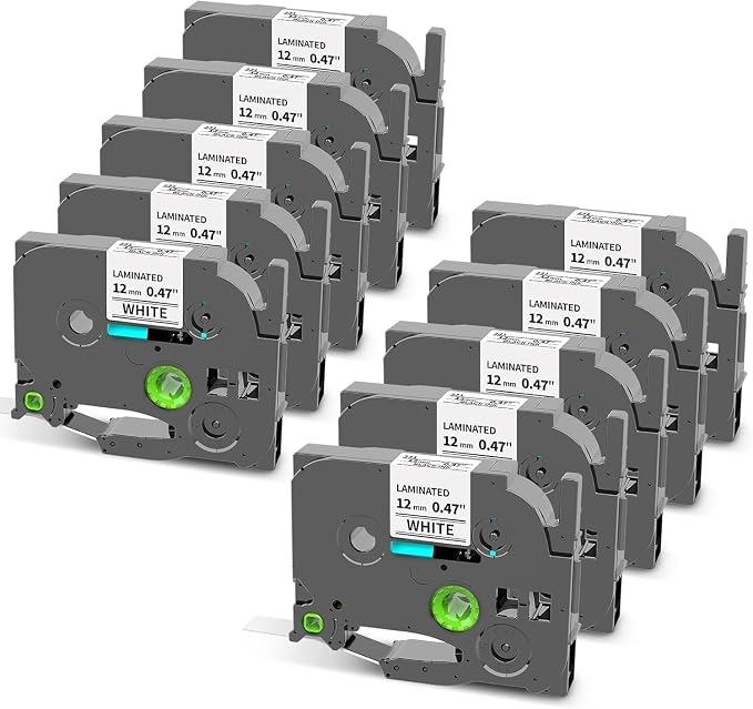 Replacement for Brother Label Maker Tape 12mm 0.47" Laminated White TZe231 | 10-Pack 12mm 0.47" Label Maker Tape Refills TZ-231 Compatible with Brother Ptouch PT-2040 D410 D400 PT-1880 PT-1290 H110