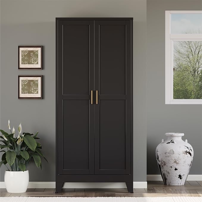 Bevivog Metal Kitchen Pantry Cupboard Cabinet, 71" Black Utility Storage Cabinets with 2 Doors and 4 Adjustable Shelves for Kitchen/Home Office/Dining Room/Living Room