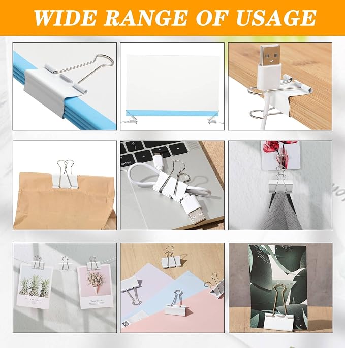 Jetec Extra Large Binder Clips Bulk 2 Inch Metal Jumbo Binder Clips Office Supplies Paper Clamps for Teachers Students Office Business Supplies(White,200 Pcs)
