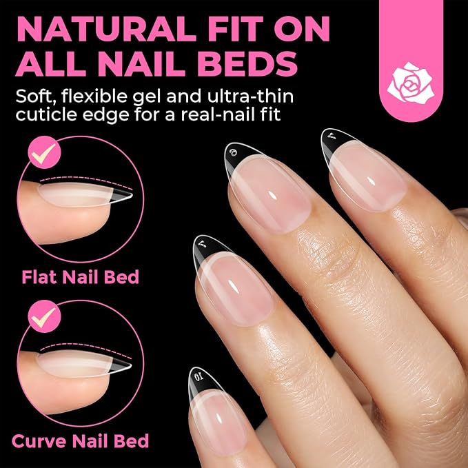 UNA GELLA Short Almond Nail Tips 504PCS Short Fake Nails Soft Press Ons | Gel Nail Tips Pre Shaped Almond Shape Home Nail Extension Full Cover, 12 Sizes Acrylic Gelly Tips