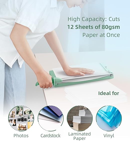 Firbon 12" Guillotine Paper Cutter with Hidden Ruler, Compact Heavy Duty 12-Sheet Capacity Trimmer for Cardstock, Photos, Scrapbooking, Office, Classroom, Studio (Morandi)