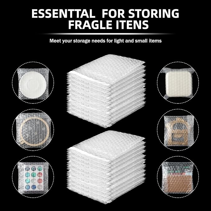 Frienda 300 Pcs Self Adhesive Bubble Bags Packing Pouches, 6" X 6" | Double Wall Clear Protective Wrap, Shockproof for Small Business Shipping Packaging, Cushioned Fragile Items Protection
