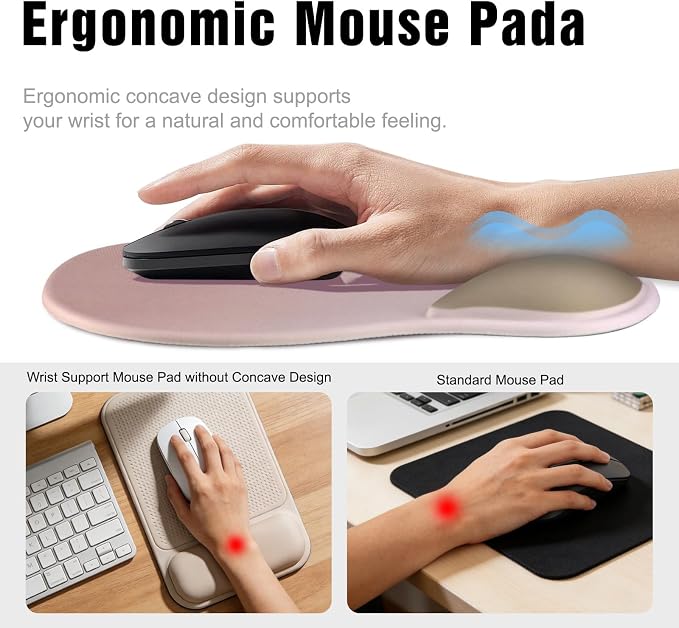 Ergonomic Mouse Pad with Wrist Rest - Gel Wrist Support Mousepad with Non-Slip PU Base for Computer, Laptop, Office & Home