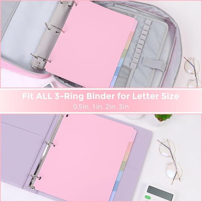 SKYDUE 8-Tab Write&Erase Plastic Dividers for 3 Ring Binder, 3sets,Pink | Binder Dividers for Letter Size,Divider Organizers for Student, Teacher, College & Office,Aesthetic Pastels School Supplies