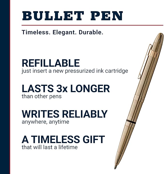 Fisher Space Pen Lacquered Brass Bullet Space Pen, Pressurized Ballpoint Pen, Compact Size, Writes Upside Down, Extreme Temperatures, Smooth Black Ink, Medium Point, Pocket Clip, Gift Box, Made in USA