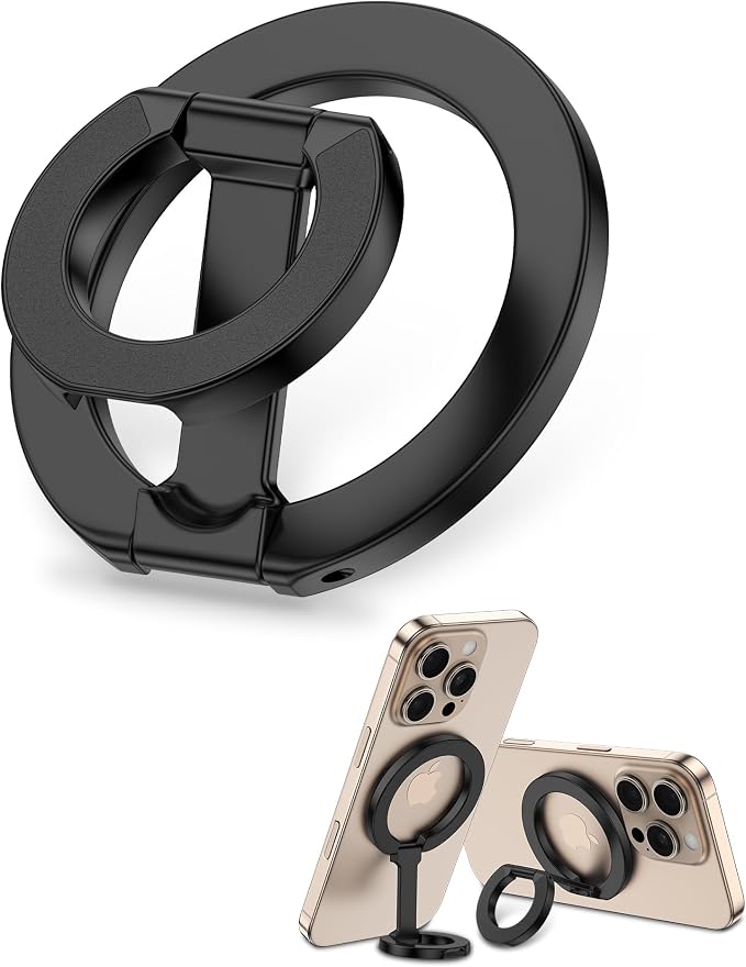 MagSafe Phone Grip Holder Dual-Sided Magnetic Finger Ring with Kickstand | for iPhone 17/16 Pro Max/15 Plus/14 Pro/13 Mini/12, Samsung, Magnet Phone Stand Grip Adjustable Loop for Mag Car Mount &Case