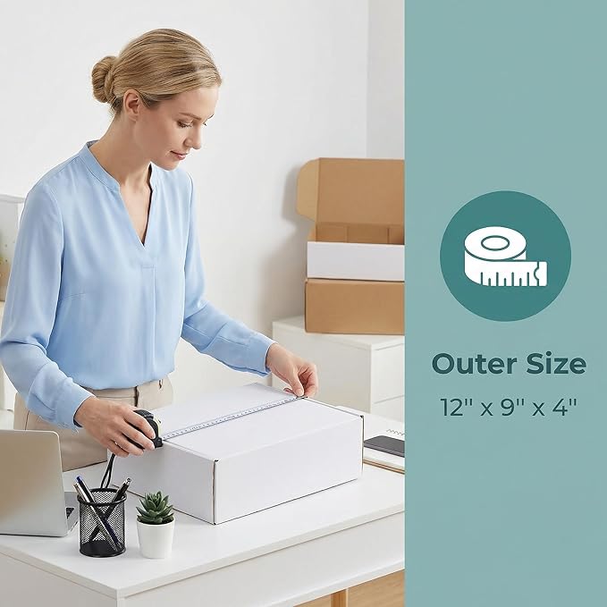 WIFTREY 12x9x4 Inches Shipping Boxes White Set of 25, 12 x 9 x 4 Corrugated Cardboard Box for Packaging Small Business, Moving, Literature Mailer