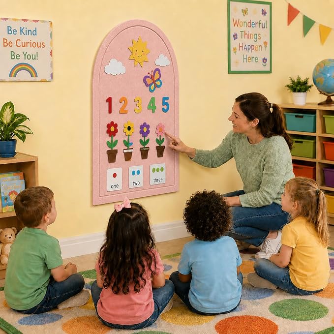 Large Arched Felt Bulletin Board, Sized 36" x 24" for Office & Wall Decor – 6 Customizable Adhesive Tiles with Pins are Perfect to Display Your Photos (Pink-B)