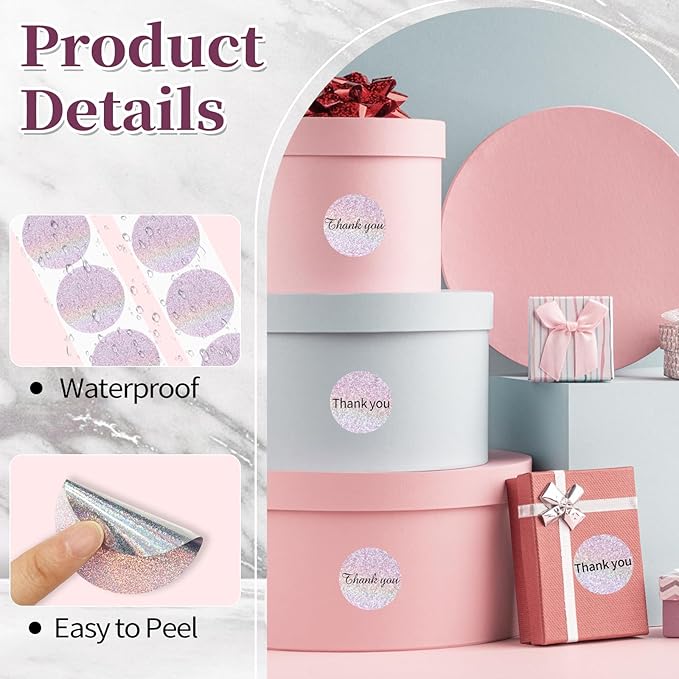 2 Inch Holographic Thermal Labels,Pink Round Thermal Printer Labels,Printable Round Thermal Printer Labels Self-Adhesive Direct Thermal Label(300 Labels/Roll Pink)