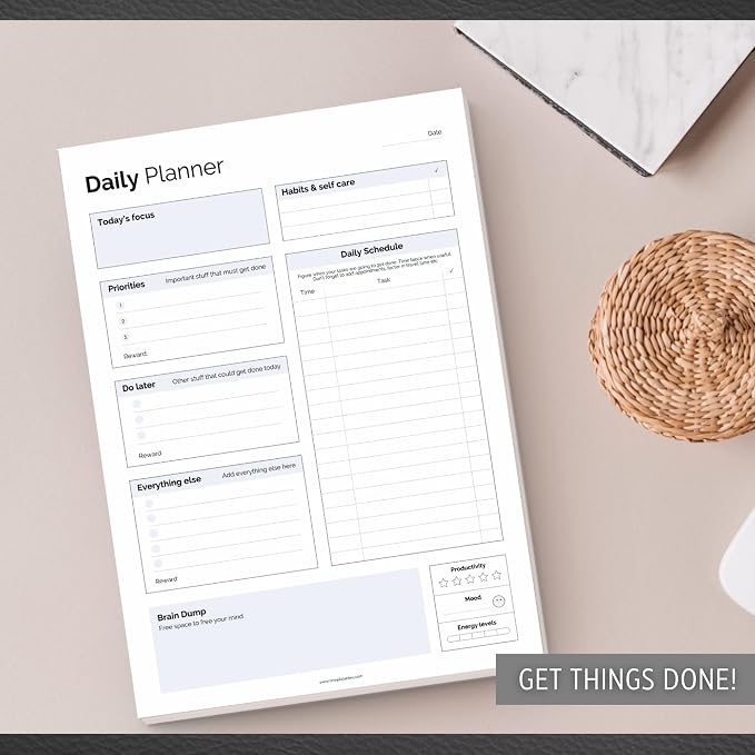 ADHD Daily Planner Notepad for Neurodivergent Adults - Productivity Daily Planner Desk Pad & Task Management to Stay Organized and Focused Note Pad (Mono, A4 Portrait)