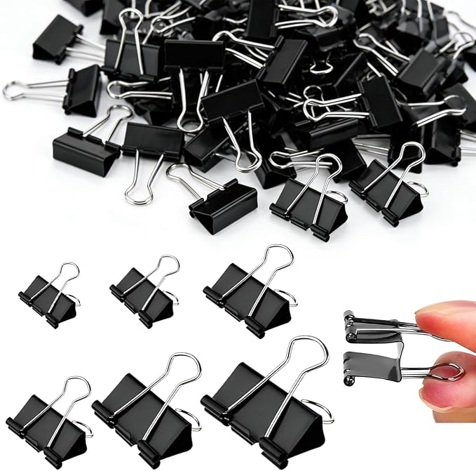 300 Pcs Binder Clips Assorted Sizes, 6 Sizes Jumbo, Large, Medium, Small, Mini and Micro, Metal Paper Clamps, Bulk Black Metal Binding Med Clips Office Supplies for Teachers Business