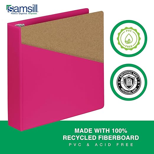 Samsill Durable 2 Inch Binder, D Ring Binder, Customizable Clear View Cover, Magenta, Holds 475 Pages