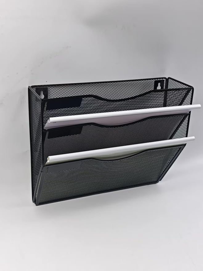 3-Tier Wall File Organizer, Wall Mounted Mail Organizer, , No Assembly | File Holder Organizer, Metal Mesh Office Wall Organizer for Home, School & Classroom