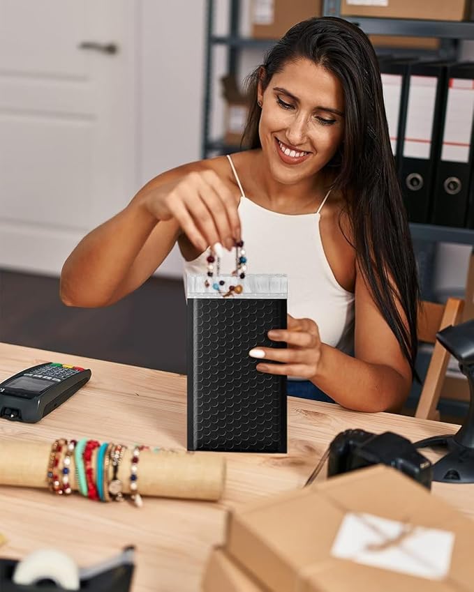 GSSUSA Black Bubble Mailers 4x8 Inches 50 Pack Self-seal Shipping Bags | Usable Size 4X7" Bubble Envelopes for Small Business Padded Envelope Packaging Mailing for Jewelry, Sport cards, Accessories