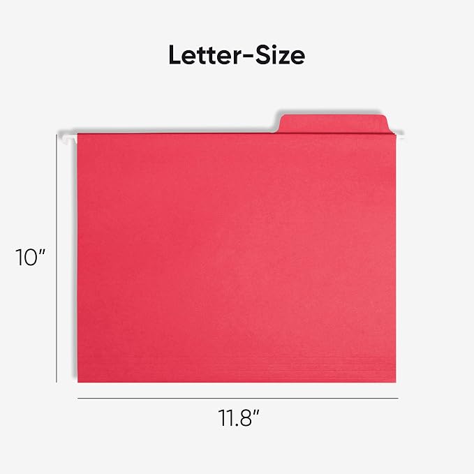 Smead FasTab Hanging File Folder, 1/3-Cut Built-in Tab, Letter Size, Red, 20 Count (64096)