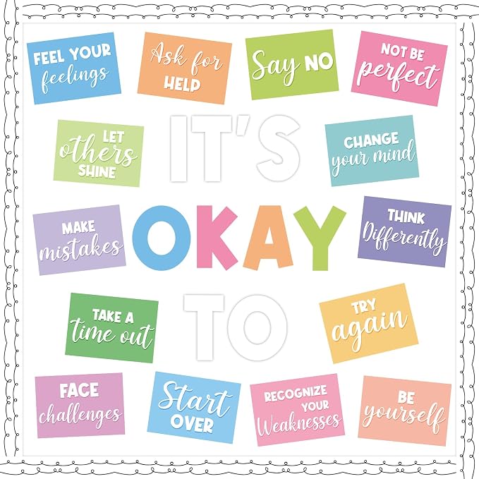 40Pcs Mental Health Bulletin Board Decorations Set, IT'S OK TO Bulletin Board, Growth Mindset Positive Affirmation Therapy Cutouts for Back to School Counselor Classroom Teacher Office Door Wall Decor