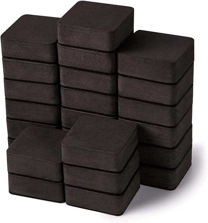 Favide 24 Pack Magnetic Whiteboard Dry Erase Erasers Chalkboard Cleansers for Classroom, School Supplies(Square, Black)