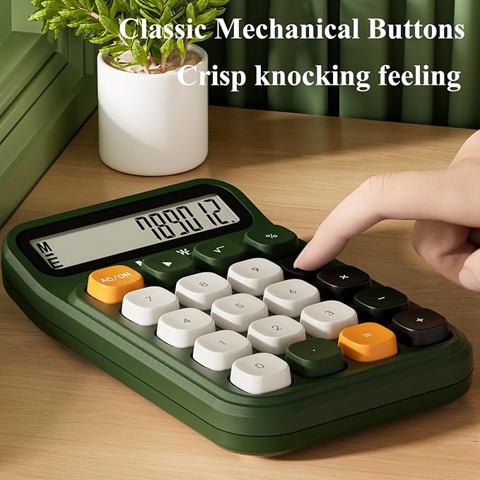 M&G Mechanical Switch Calculator, 12 Digits, Large LCD Display and Big Buttons, Cute Green Desktop Calculator for Office, Home, School (Battery Included)