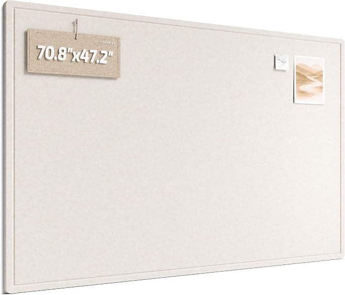 Fluxynara 70.8" x 47.2" Large Bulletin Board, Oatmeal | Cork Board Alternative with 48 Removable Adhesive Tabs, Foldable Felt Pin Board for Home, Office, Classroom & Dorm