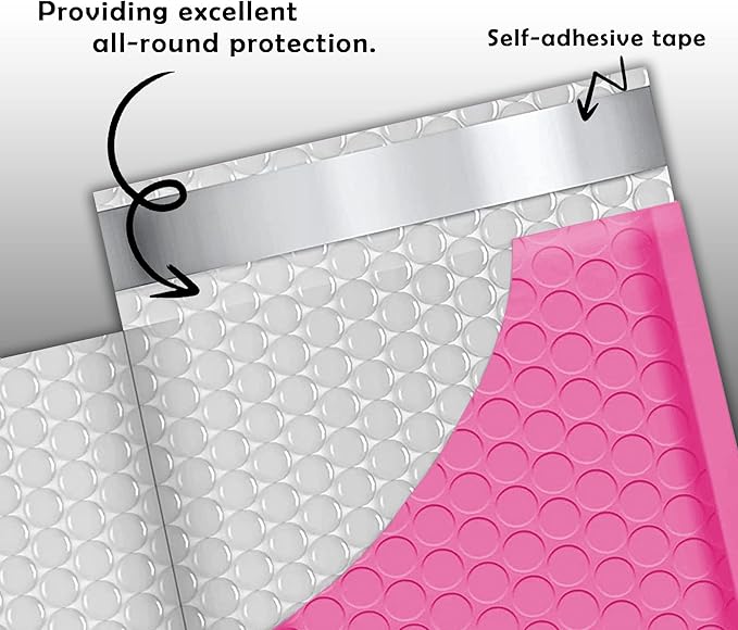 Yens Poly Bubble Mailers 8.5x12 25 Pack Hot Pink Waterproof Self Seal Adhesive Shipping Bags, Cushioning Padded Envelopes for Shipping, Mailing, Packaging Usable 8.5x11