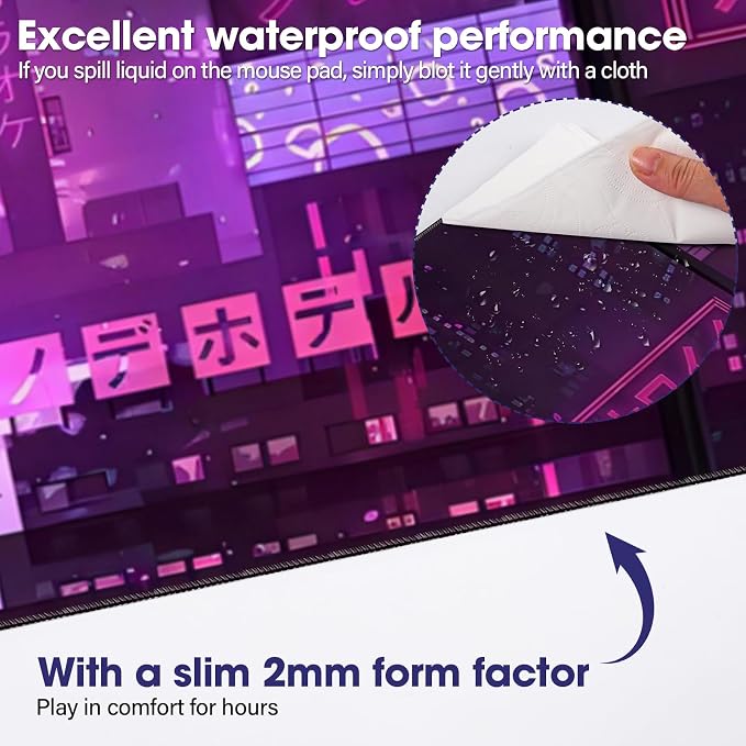 Professional Extended Gaming Mouse Pad - 31.5" x 15.7" Large Desk Mat with Stitched Edges, Waterproof Coating Non-Slip Rubber Base for Gamers Esports Pros Office Home, Cybercat