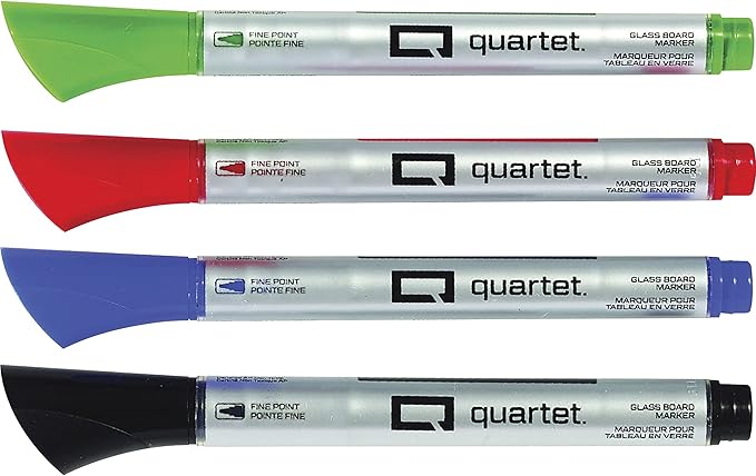 Quartet Glass Board Dry Erase Markers, Premium, Fine Tip, Assorted Colors, 4 Pack (79555)