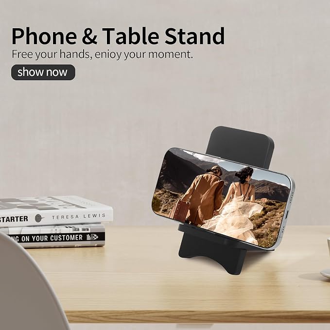 Solid Wood Simple Phone Stand, Desktop Stand,Tablets Tablet Display Stand, Compatible with All Phones (Black Wood)