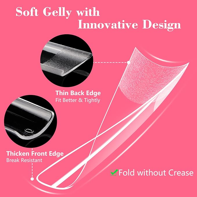 LIONVISON XL Square Nail Tips: NO C Curve for Acrylic Nails Professional | 240PCS Clear Long Straight Flat Pre-Shaped Half Cover False Nails French Tips for Nail Salon Home DIY - 12 Sizes